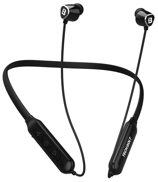Techbolt Sense Premium Neckband Earphones with ENC Mic, Super Deep Bass ＆ Fast Charging (Made In India)