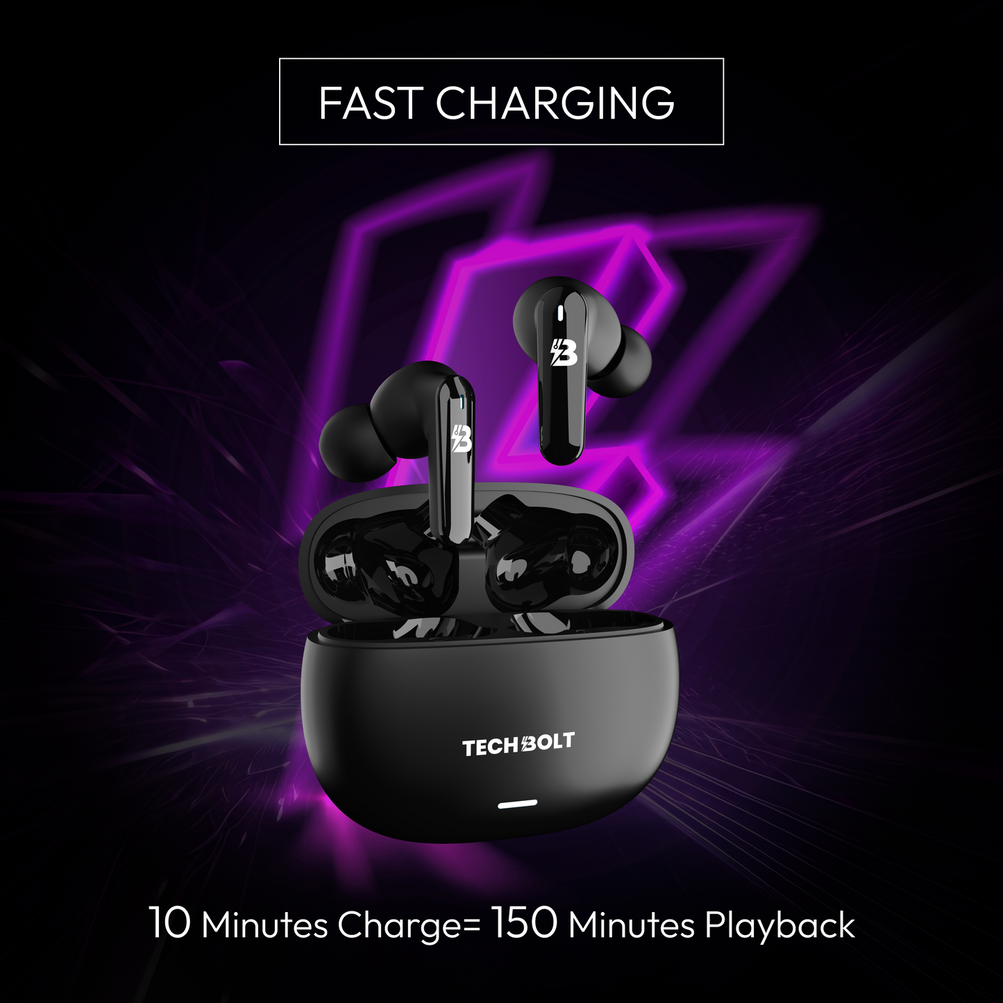 TechBolt FirePods X45 Quad Mic TWS with ENC, Super Extra Bass, Fast Charging and Gaming Mode (Made In India)