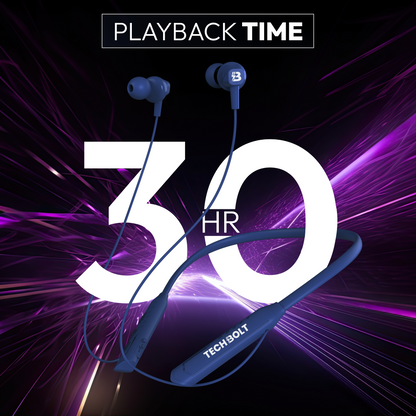 Techbolt BassPods Neckband Earphones with ENC Mic, Super Extra Bass ＆ Fast Charging (Made In India)