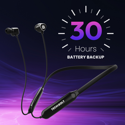 Techbolt Sense Premium Neckband Earphones with ENC Mic, Super Deep Bass ＆ Fast Charging (Made In India)