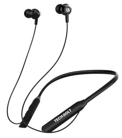Techbolt BassPods Neckband Earphones with ENC Mic, Super Extra Bass ＆ Fast Charging (Made In India)