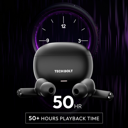 TechBolt FirePods X45 Quad Mic TWS with ENC, Super Extra Bass, Fast Charging and Gaming Mode (Made In India)